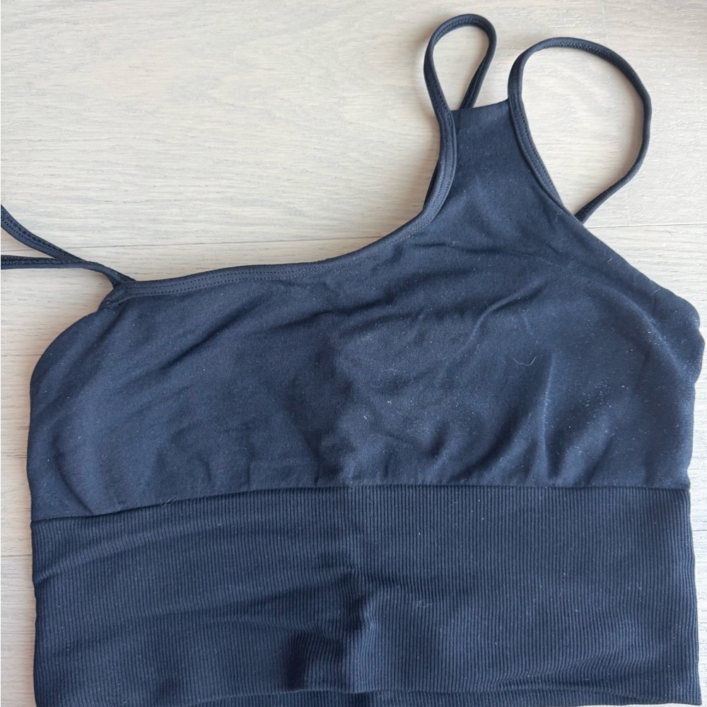 Alo Black Ribbed Crop Top